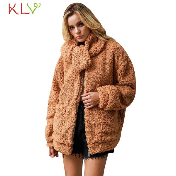 

women jacket with fur scarf pockets winter warm long sleeve windbreaker plus size 2019 overwear casaco feminino girl coats 19jul, Black;brown