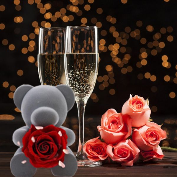

lovely grey bear handmade rose in box love preserved rose flower romantic artificial flower for girlfriend valentine's day
