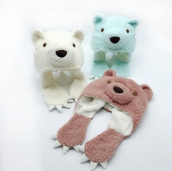 

cartoon animal bear beanie hat soft push baby windproof earmuffs cap kids outdoor winter warm skiing caps jj20112, Blue;gray