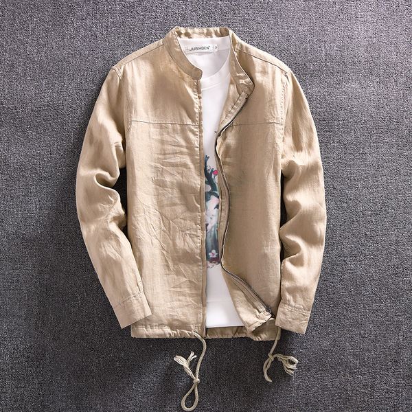 

2019 new linen jacket men thin leisure jacket windbreaker men jackets casual streetwear zipper mens nature linen hot, Black;brown