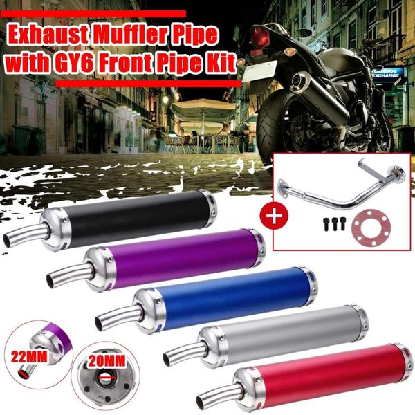 

22mm black silver motorcycle exhaust muffler pipe kit with gy6 front pipe kit for cb 500 550/kawaki// yamaha vt xvs
