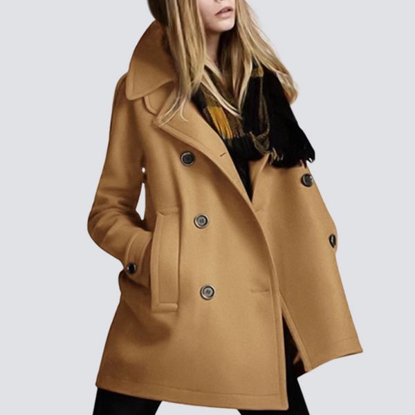 

aigyptos 2019 autumn and winter women's new slim temperament lapel double-breasted wool coat winter coat women, Black