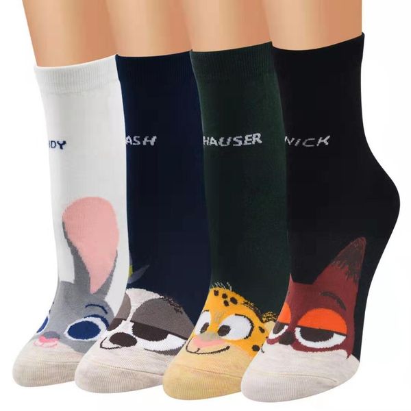 

cartoon animal print socks for women luxury designer animals rabbit fox high socks girls sports gym cotton socken gift 4 colors eur 33-39, Black;white