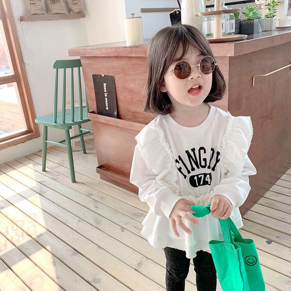 

wlg девушки случайных футболок дети осень письмо напечатано рябить длинный рукав рубашки девочки всего матч топы детям 2-7 лет, Blue