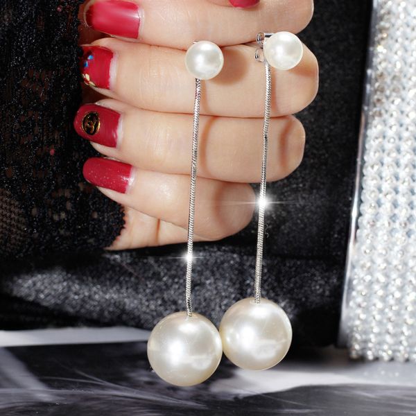 

long tassel pendant dangle earrings 2019 for women irregular imitation pearl shell drop earring gold color fashion jewelry, Silver