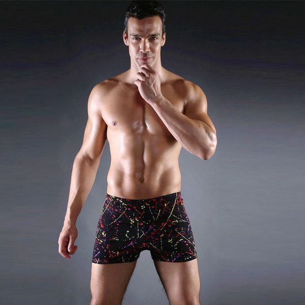 

new mens swim boxer shorts tight wear elastic plus size swimwear man printing beach swimming trunks spa sea swimsuit lycra
