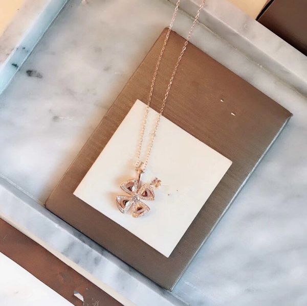 

wholesale-fiorever s925 sterling silver full crystal four leaf clover flower pendant charm necklace for women jewelry