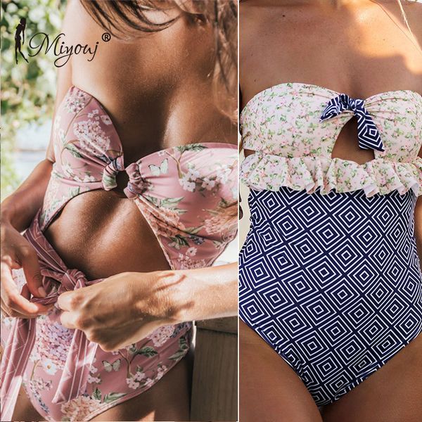 

miyouj one piece купальник цветочный backless sexy выдалбливают лук купальники женщины бандаж для печати deep v шеи черный купальный костюм, White;black