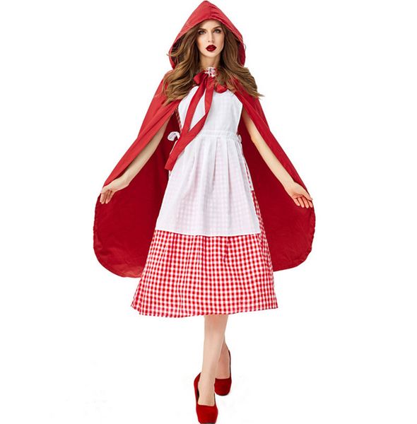 

halloween costume red plaid little red riding hood costume fairy tale storybook cosplay outfit plus size, Silver
