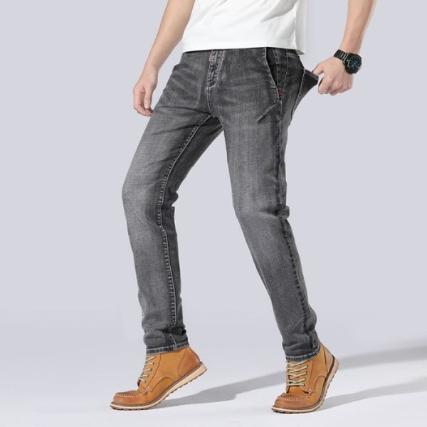 

large size men's jeans men's greyish black lard-bucket elasticity fat popular brand straight-cut loose casual pants stylish loos, Blue