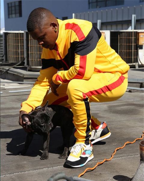 

мужские дизайнерские спортивные костюмы 2 шт. наборы повседневный уличный стиль комфортная полоса сращивания zip шеи спортивные костюмы с дл, Gray