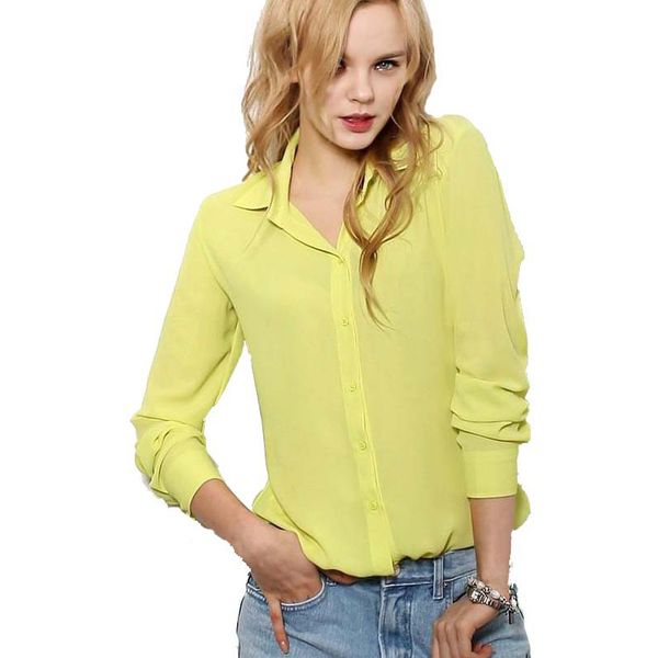 

women blouses button 5 solid color 2016 new long-sleeve shirt female chiffon blouse women's slim clothing blusas feminina, White