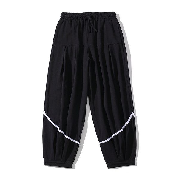 

joggers sweatpants men's clothing elastic waist loose casual splice wide leg pants male vintage streetwear hip hop harem trouser, Black