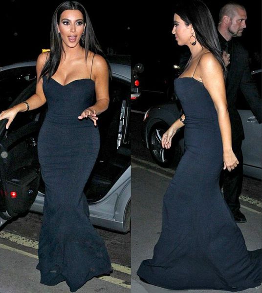 Kim Kardashian Preto Vestido de Noite Chegada Nova Alta Qualidade Chiffon Até O Chão Longo Formal Partido Prom Vestido Frete Grátis