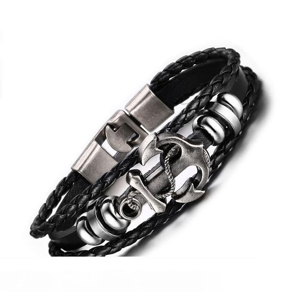 

2016 новый натуральная кожа полосы строка переплетения сплава старинные браслет лодка якорь пряжка шарм браслет мужчины ювелирные изделия мо, Golden;silver