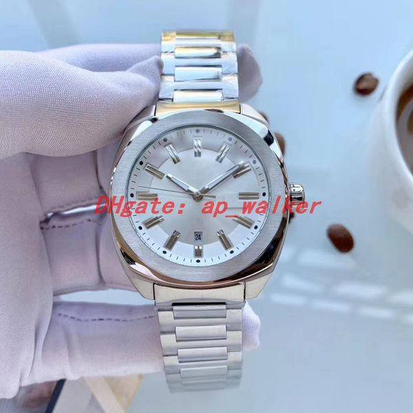 

новые мужские часы кварцевый механизм высокое качество цельнометаллические из нержавеющей стали ремешок montre люксусный ya142303 наручные ч, Slivery;brown