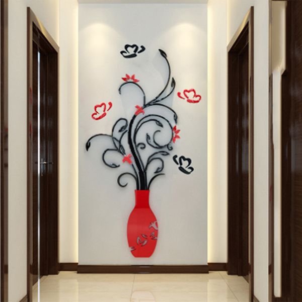 

home art bedroom decorations window livingroom wall sticker baseboard acrylic office 3d vase diy floral decal crystal