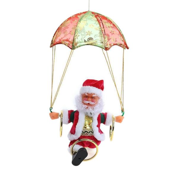 

creative electric christmas santa claus toys hanging rotation parachute turn musical pendant plush toy