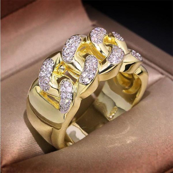 

hip hop retro fashion jewelry 925 sterling silver&gold fill pave white sapphire cz diamond gemstones women wedding chain ring for lover gift, Slivery;golden
