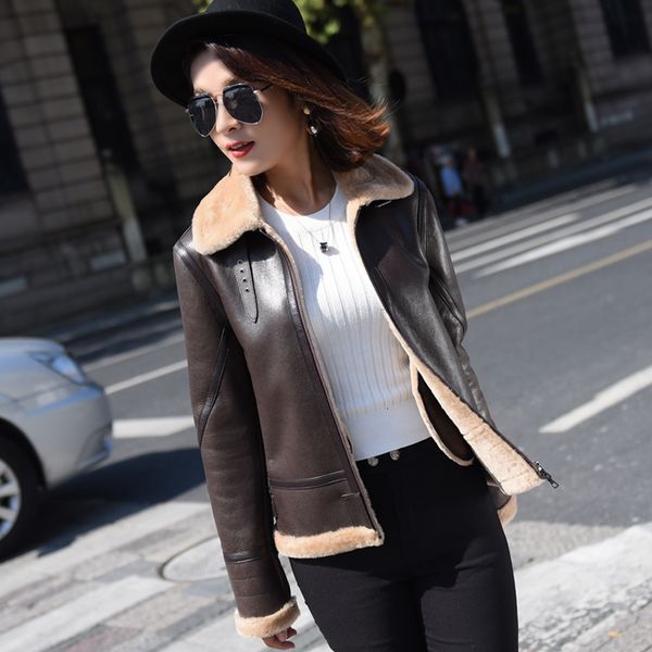

real fur coat women winter genuine leather shearling jacket women short wool fur coats abrigos mujer invierno 2020 ll0029 kj3133, Black