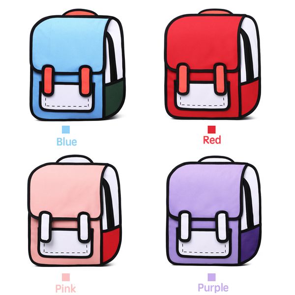 

designer-2d cartoon school backpack kids girls and boys drawing square back bag comic knapsack bolos schoolbag for teenager concise bag