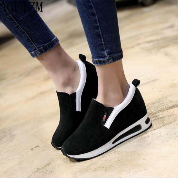 

2020 spring women flats platform shoes ladies suede leather flat slip-on casual shoe moccasins creepers w19, Black