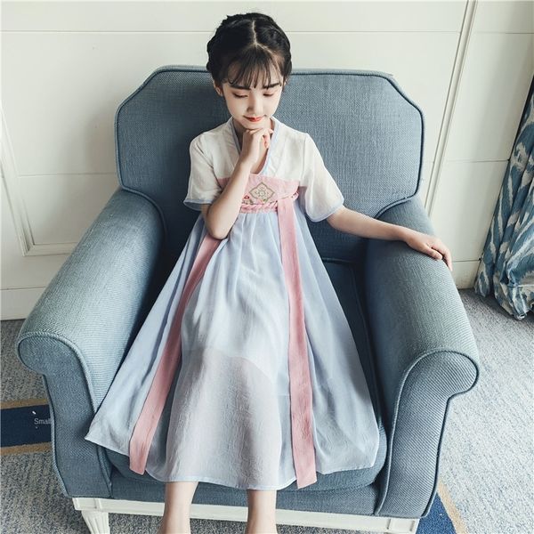 

hanfu girls 2020 new summer theme costume ethnic clothing clothes new children's ancient clothes qixiongru skirt tangzhuang chinese sty, Red