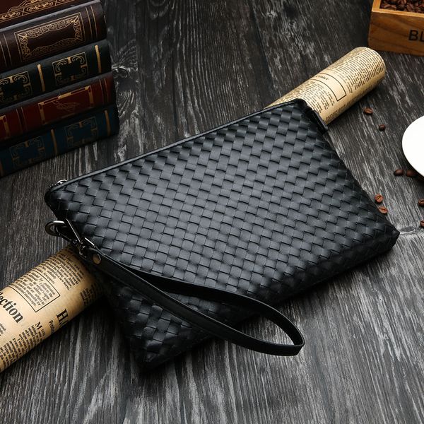 

men's bag leather woven men's hand bag envelope soft leather casual hand