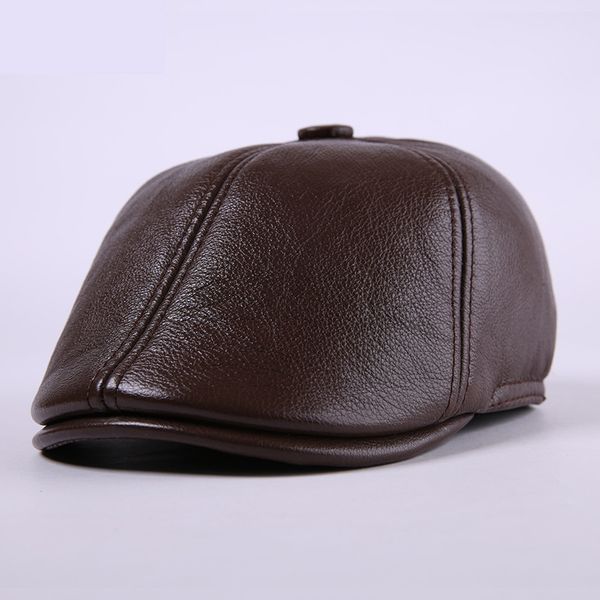

real коровьей кожи flat cap мужчина осень зима берет регулируемой дышащий мягкой ухи защиты теплых шапки cabbie newsboy hat, Blue;gray