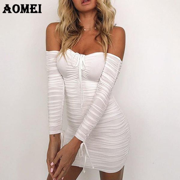 

women dress off shoulder backless tight lady dinner evening clubwear lace up elastic slim bodycon tunic femme robes spring, Black;gray