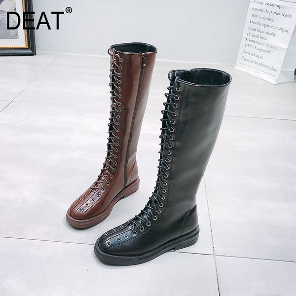 

deat] 2019 round toe zipper bandage pu leather velvet shoes women long tube boots new autumn winter fashion tide 10f051, Black