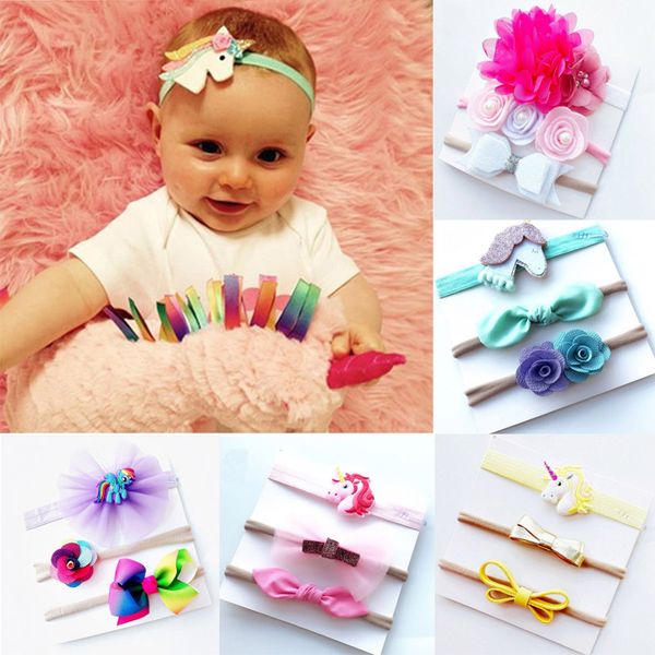 3pcs/lot девочки девочки с повязкой на голову Unicorn Party Maddler Kids Girls Bow Floral Elastic Band Babe Accessories 0-5Y