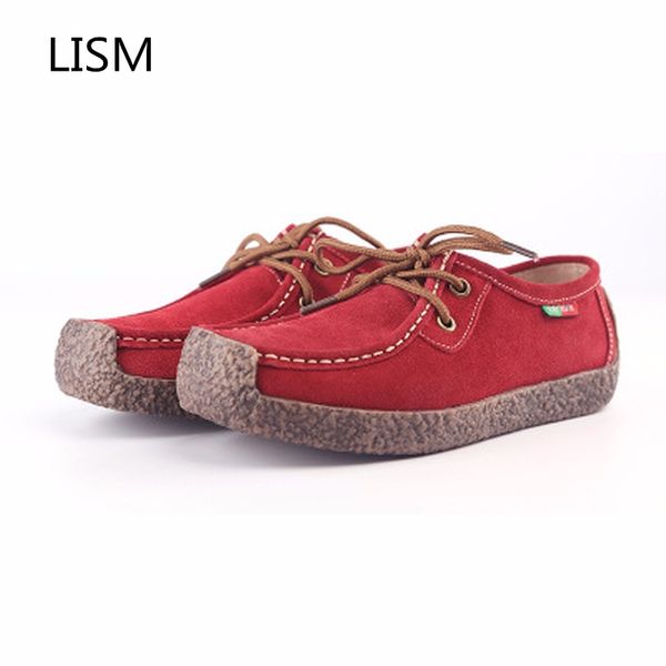 

lism woman shoes flat genvine leather shoes 2018 spring new cross-tied breathable comfort casual flat large size, Black