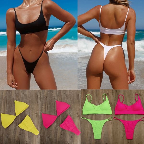 

women bikini set solid bandage push-up padded swimwear swimsuit bathing brazilian bikinis
