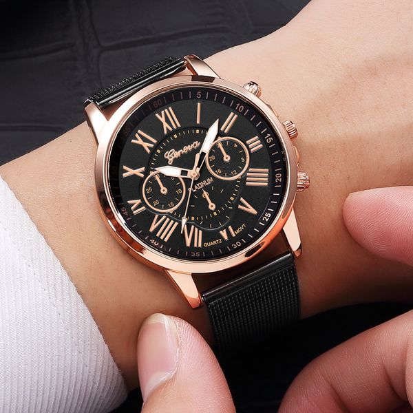 

watch steel mesh belt fake three-eye men's popular watch, Slivery;brown