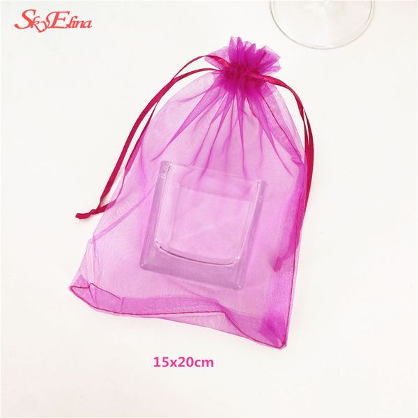 

100 шт. 15 * 20 см простой евгений пряжа мешки луча рождество свадебный подарок конфеты мешки из органзы марля упаковка ювелирных изделий 5z