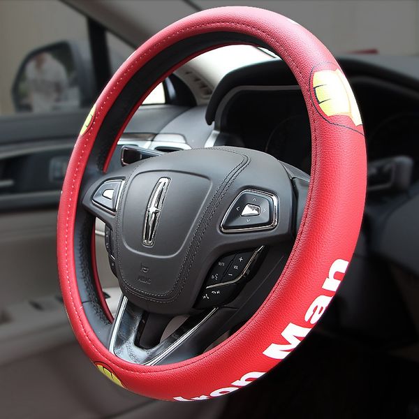 

pattern logo custom car microfiber leather 15 inch car steering wheel cover handlebar set wholesale car interior accessories