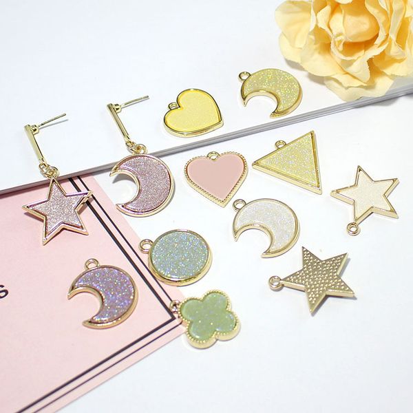 

4pcs mixed diy ornaments gold sequins enamel moon star heart charms pentagonal alloy diy making earrings jewelry accessories, Bronze;silver