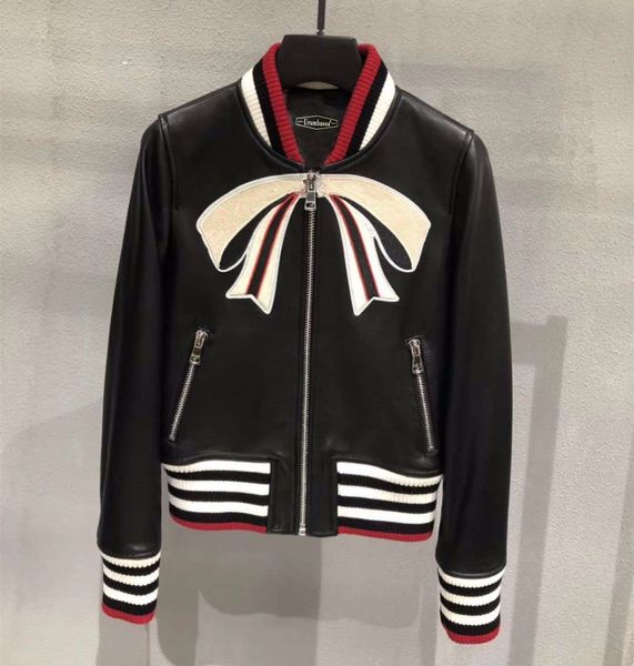 

Chic women real heep kin leather jacket embroidery women bomber jacket coat