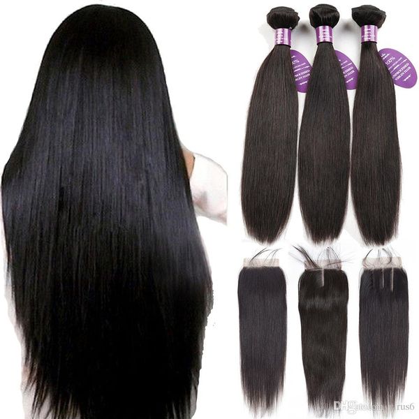 

peruvian hair bundles with closure non remy weft 100% human hair 3 bundles straight hair bundles with closure, Black