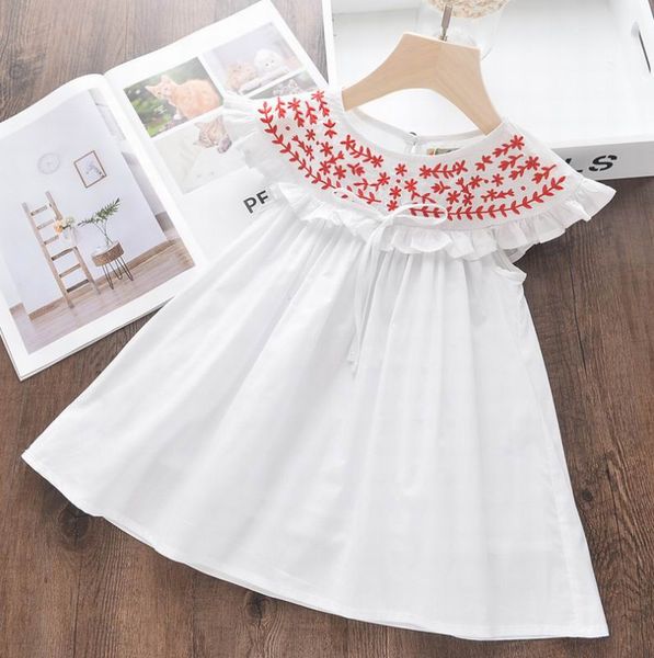 

embroidery baby girl dress 2020 summer new white cotton princess girl dress kids clothes 2-6y lt023, Red;yellow