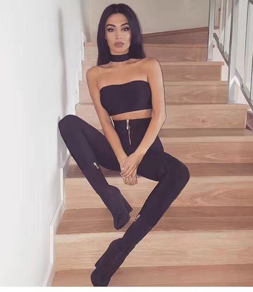 

5 colors new women zipper white green bandage pants bodycon designer bandage pencil pants, Black;white