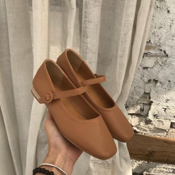 

square toe mary janes shoes ankle belt flats soft leather summer moccasins ladies casual loafers vintage chaussures femme 335, Black