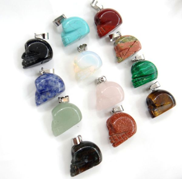 

natural stone quartz crystal turquoises aventurine tiger eye skull pendant for diy jewelry making necklace accessories12pcs, Silver