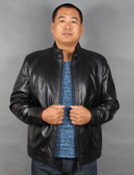 

2019 spring and autumn fall men's genuine real sheepskin leather coat stand collar male casual jacket black brown xxxxl 2xl 3xl