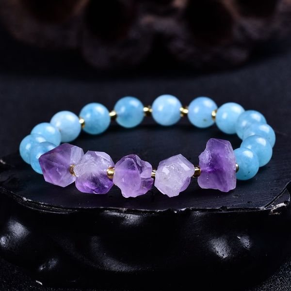 

charm bracelets 2021 summer style aquamarines purple quartz natural stone bracelet bule energy gift for her, Golden;silver