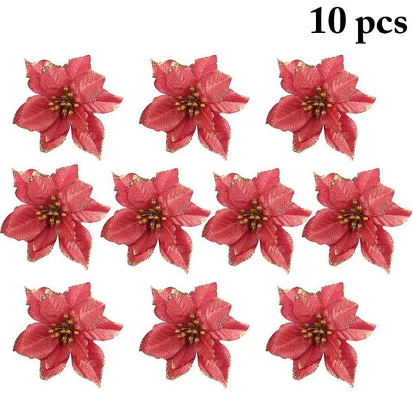 

10pcs christmas flowers xmas christmas tree decorations glitter wedding party new year artificial flowers decor drop shipping