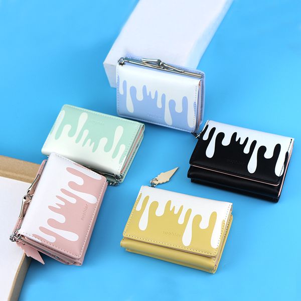 

new fashion short wallet women's color coin purse cute candy-colored ladies wallet luxury design, Red;black