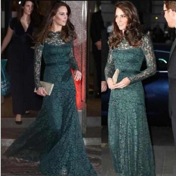 

formal elegant lace evening dresses dark green long sleeves special occasion party dresses kate middleton same style red carpet prom dresses, Black;red