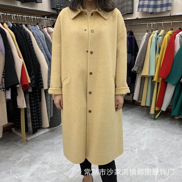 

the 2018 autumn/winter fashion coat lapel ease long cloth coat, Black